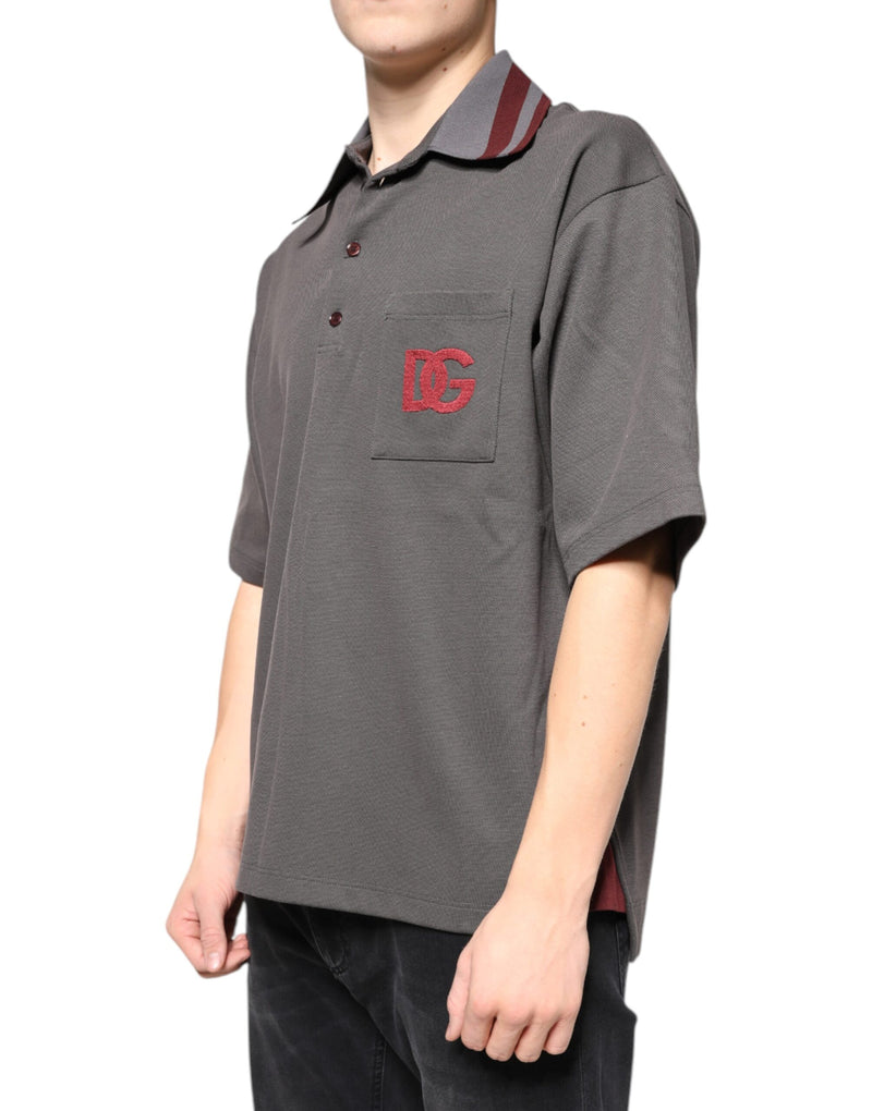 Gray DG Embroidery Collared Men Polo T-shirt Dolce & Gabbana