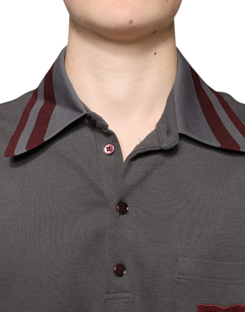 Gray DG Embroidery Collared Men Polo T-shirt Dolce & Gabbana