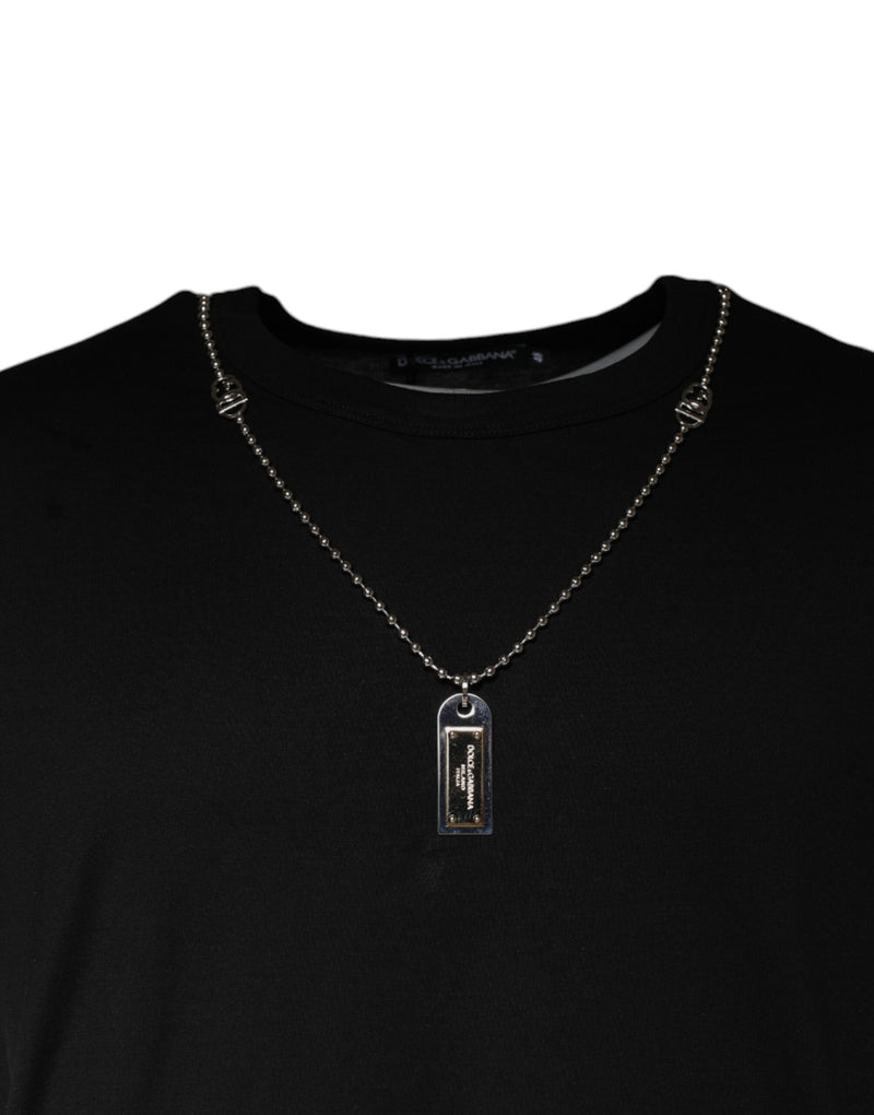 Black Cotton Necklace Embellished T-shirt Dolce & Gabbana