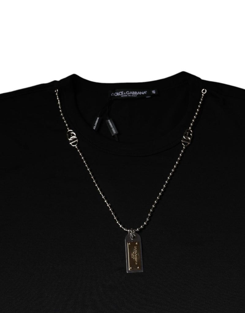 Black Cotton Necklace Embellished T-shirt Dolce & Gabbana