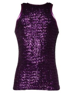 Purple Sequin Round Neck Sleeveless T-shirt Dolce & Gabbana