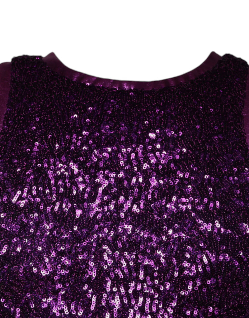 Purple Sequin Round Neck Sleeveless T-shirt Dolce & Gabbana