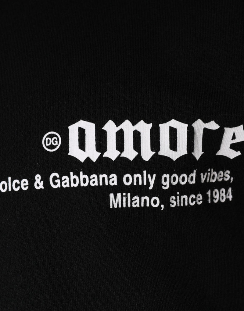 Black Amore Print Cotton Crew Neck T-shirt Dolce & Gabbana