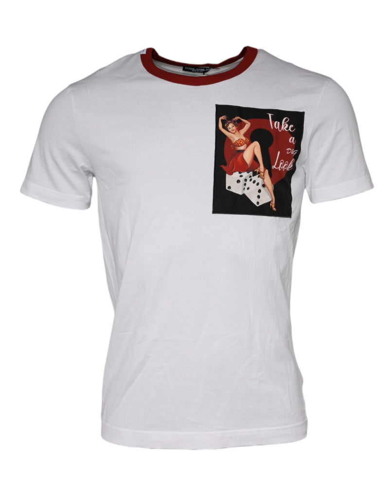 White Graphic Print Cotton Crew Neck T-shirt Dolce & Gabbana