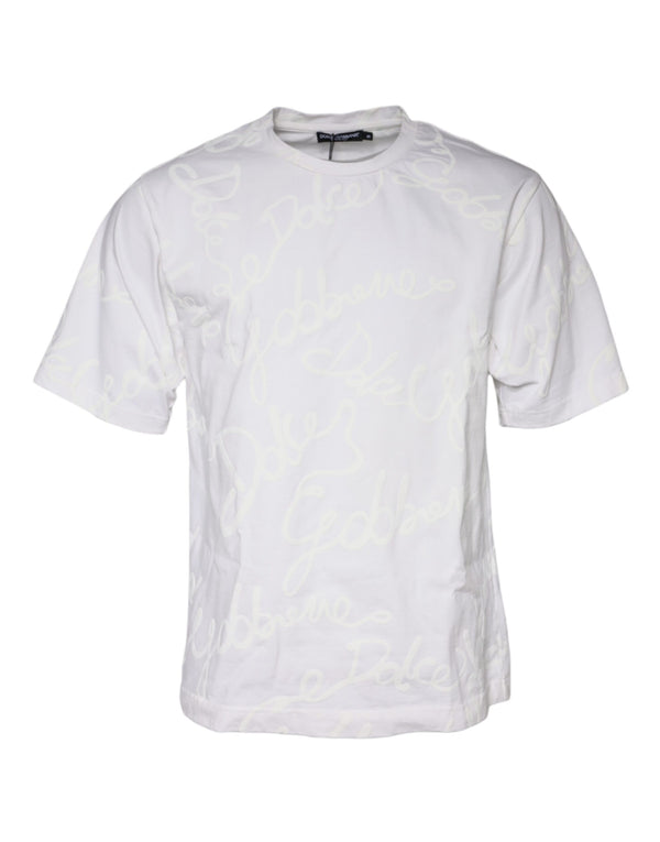 White Logo Print Cotton Crew Neck T-shirt Dolce & Gabbana