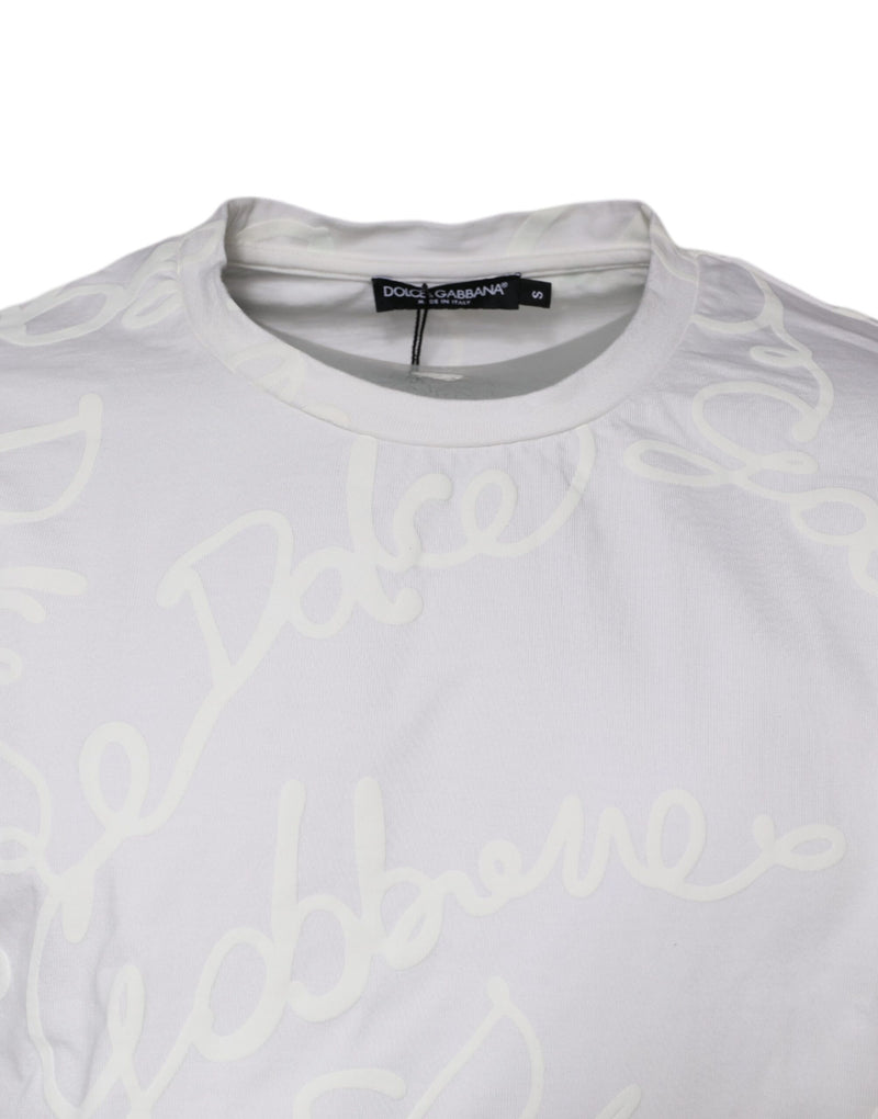 White Logo Print Cotton Crew Neck T-shirt Dolce & Gabbana