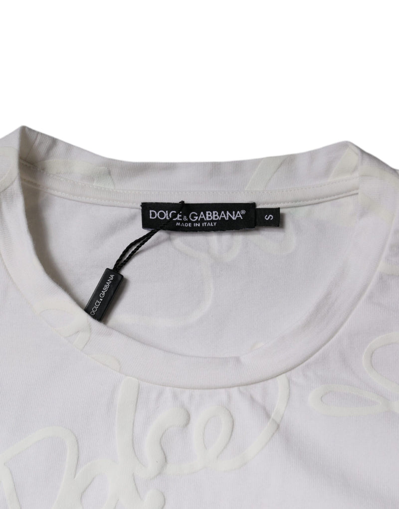 White Logo Print Cotton Crew Neck T-shirt Dolce & Gabbana