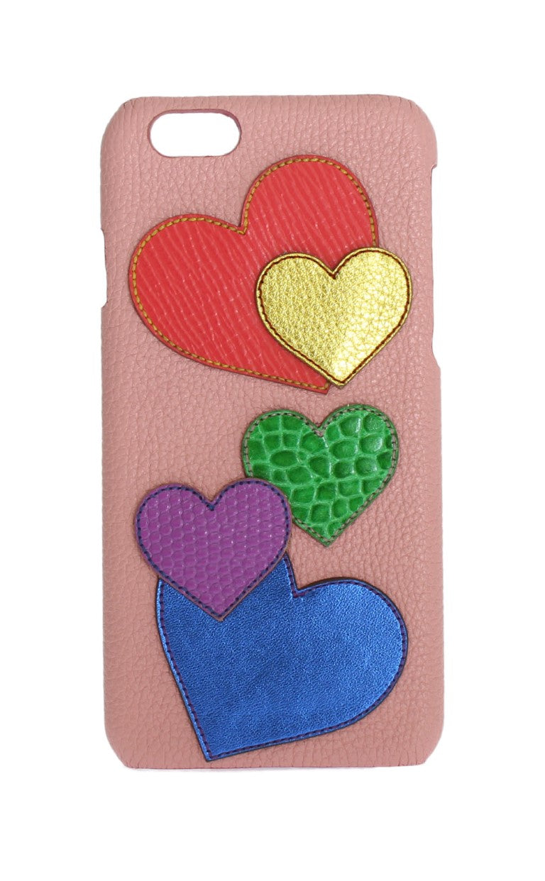 Chic Pink Leather Heart-Embellished Phone Cover Dolce & Gabbana