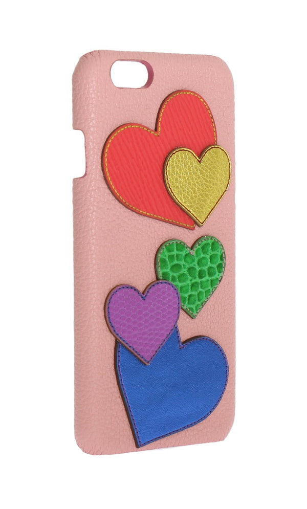 Chic Pink Leather Heart-Embellished Phone Cover Dolce & Gabbana