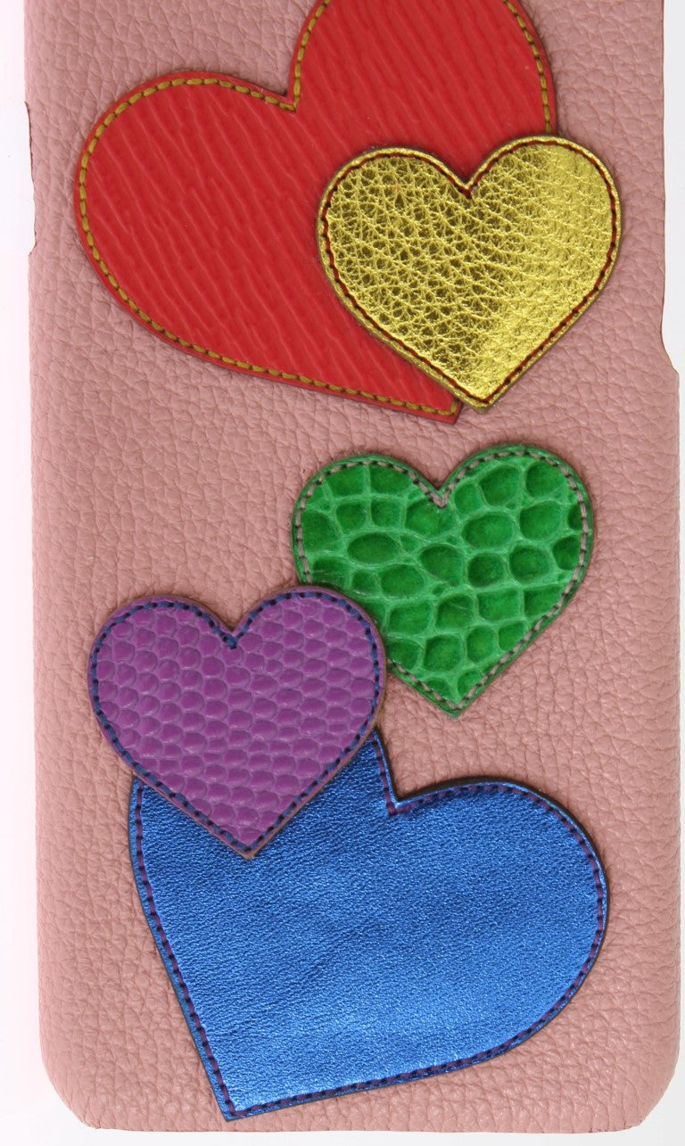 Chic Pink Leather Heart-Embellished Phone Cover Dolce & Gabbana