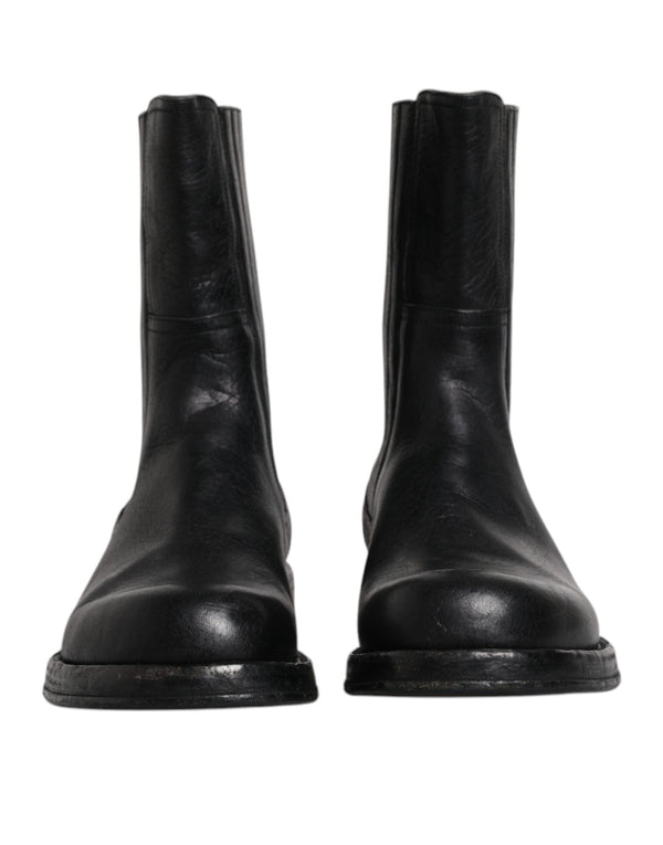 Black Horse Leather Mid Calf Boots Shoes Dolce & Gabbana