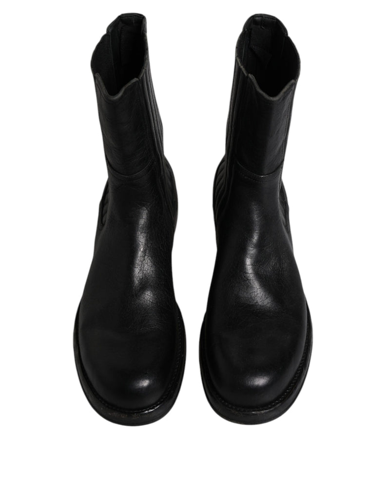 Black Horse Leather Mid Calf Boots Shoes Dolce & Gabbana