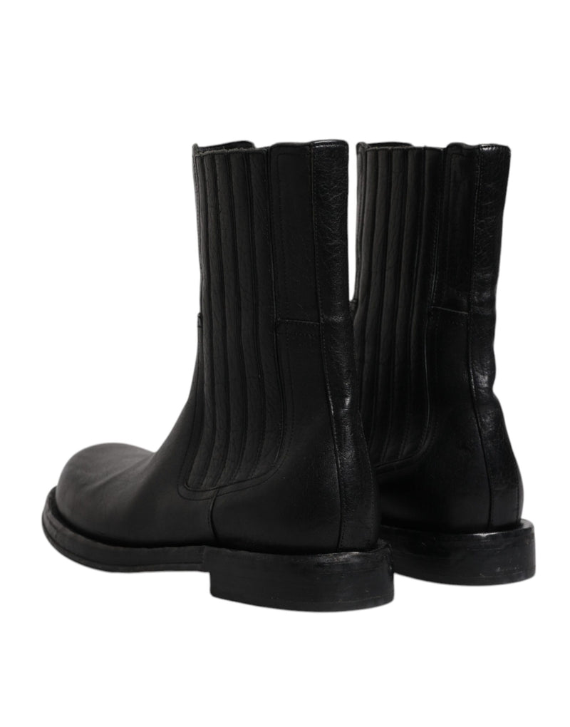 Black Horse Leather Mid Calf Boots Shoes Dolce & Gabbana