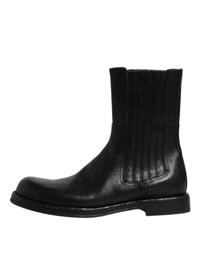 Black Horse Leather Mid Calf Boots Shoes Dolce & Gabbana