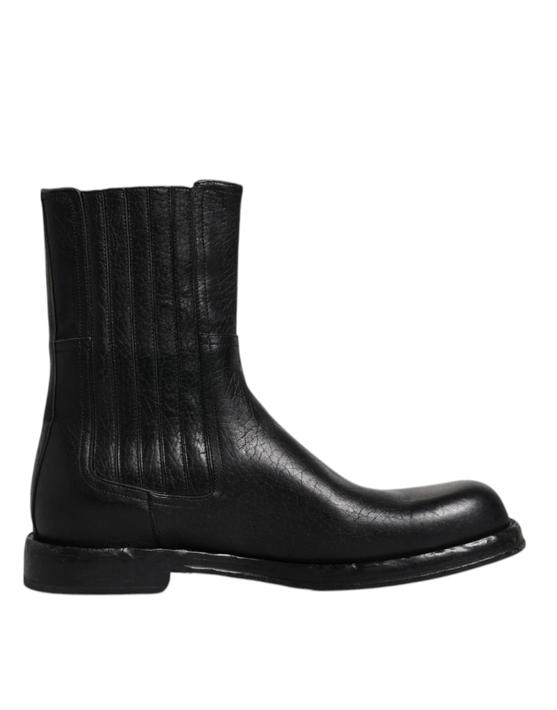 Black Horse Leather Mid Calf Boots Shoes Dolce & Gabbana