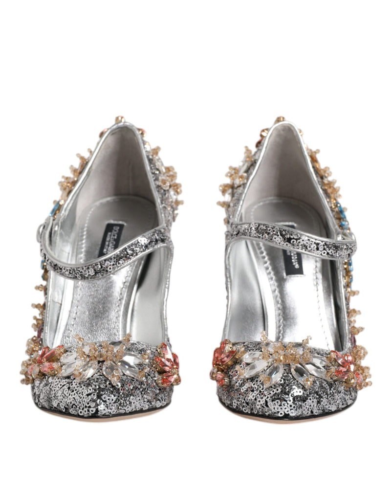 Silver Sequin Embellished Heels Pumps Shoes Dolce & Gabbana