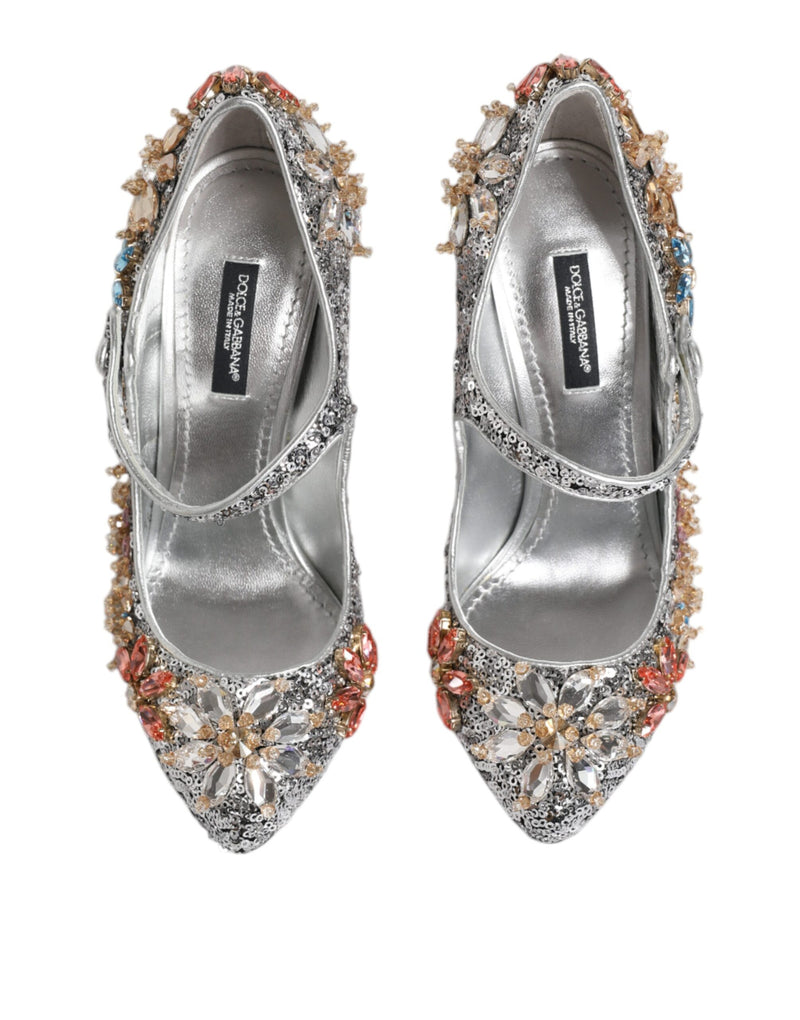 Silver Sequin Embellished Heels Pumps Shoes Dolce & Gabbana