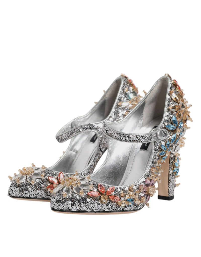 Silver Sequin Embellished Heels Pumps Shoes Dolce & Gabbana