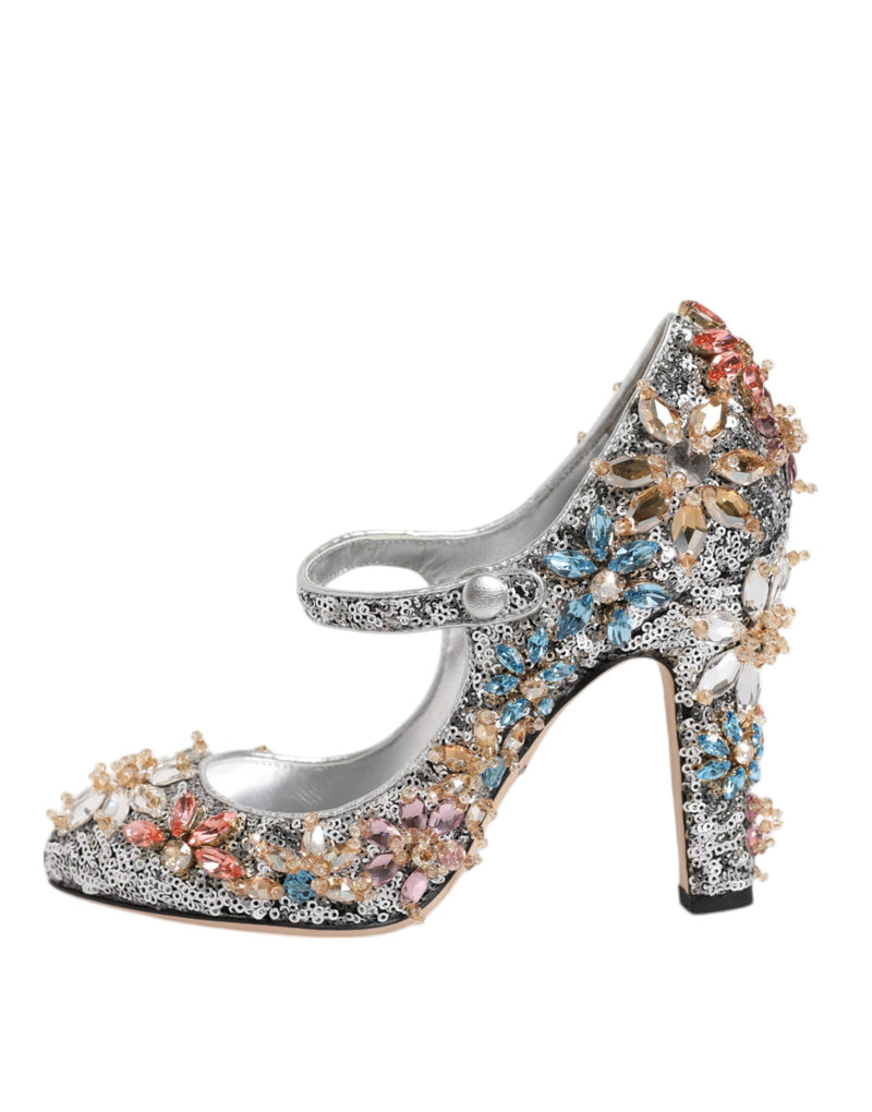 Silver Sequin Embellished Heels Pumps Shoes Dolce & Gabbana