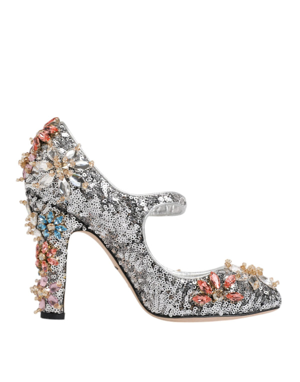 Silver Sequin Embellished Heels Pumps Shoes Dolce & Gabbana