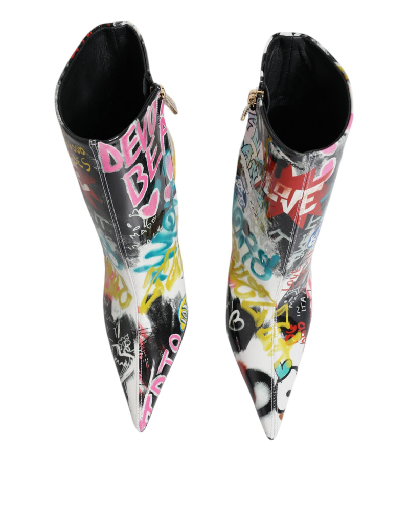 Multicolor Graffiti Keira Mid Calf Boots Shoes Dolce & Gabbana