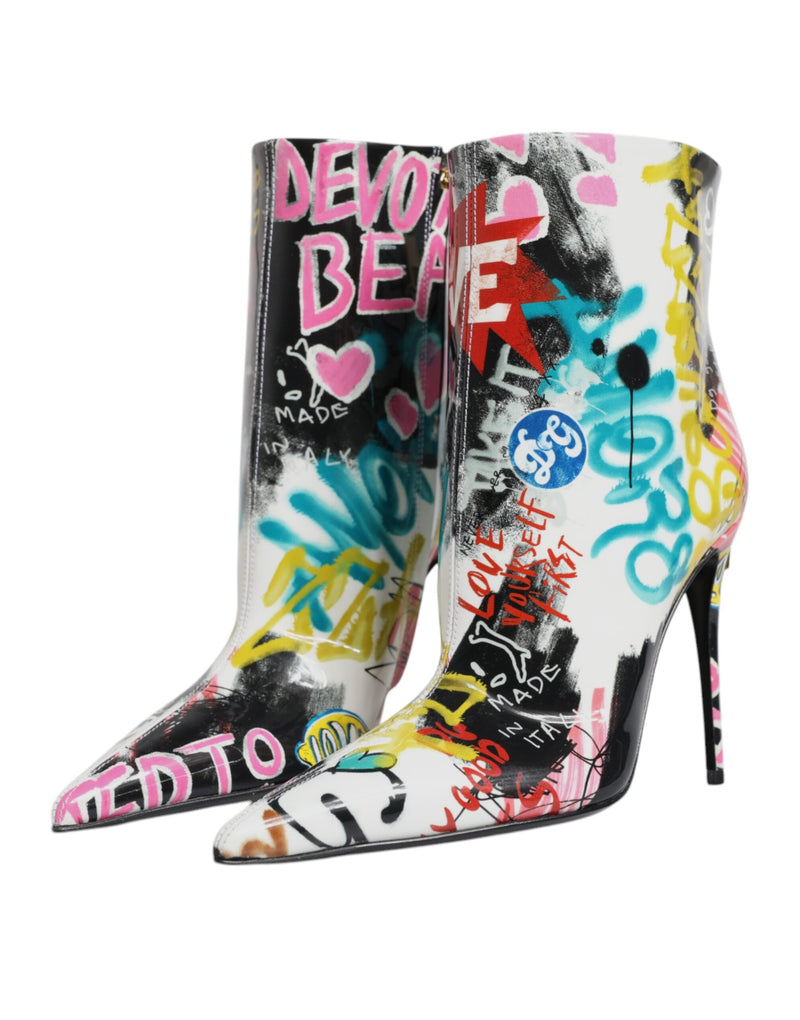 Multicolor Graffiti Keira Mid Calf Boots Shoes Dolce & Gabbana