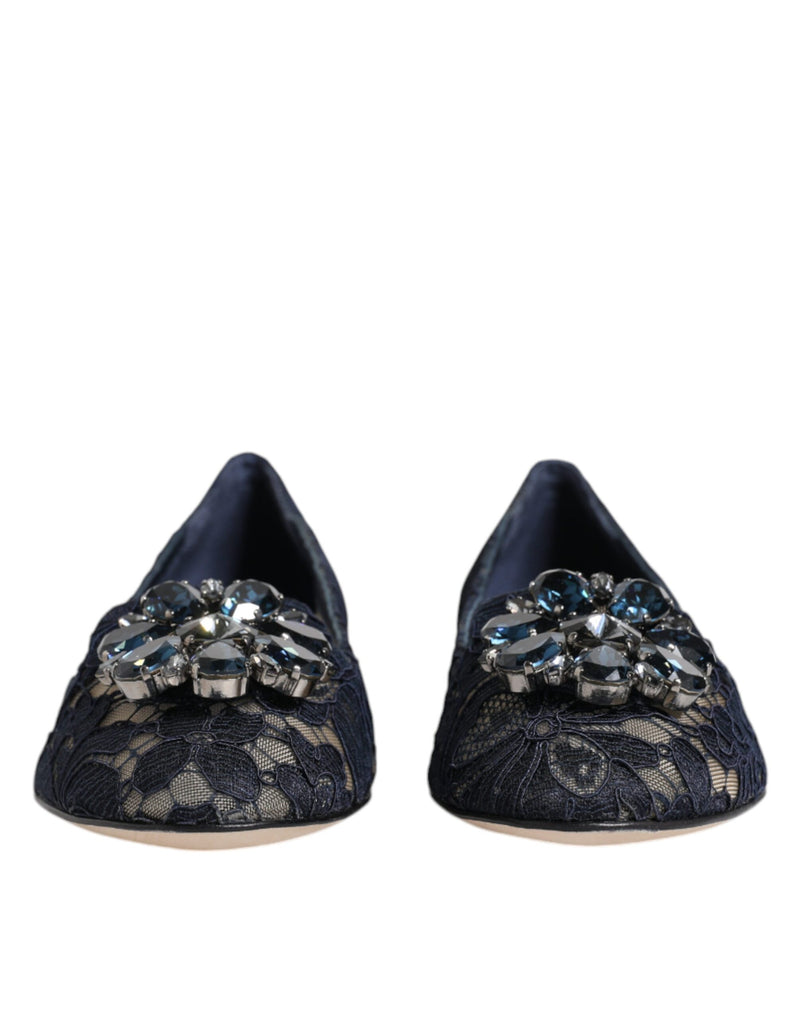 Blue Taormina Lace Crystals Flats Shoes Dolce & Gabbana