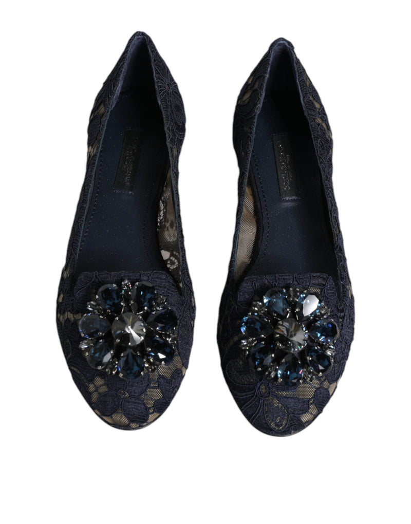 Blue Taormina Lace Crystals Flats Shoes Dolce & Gabbana