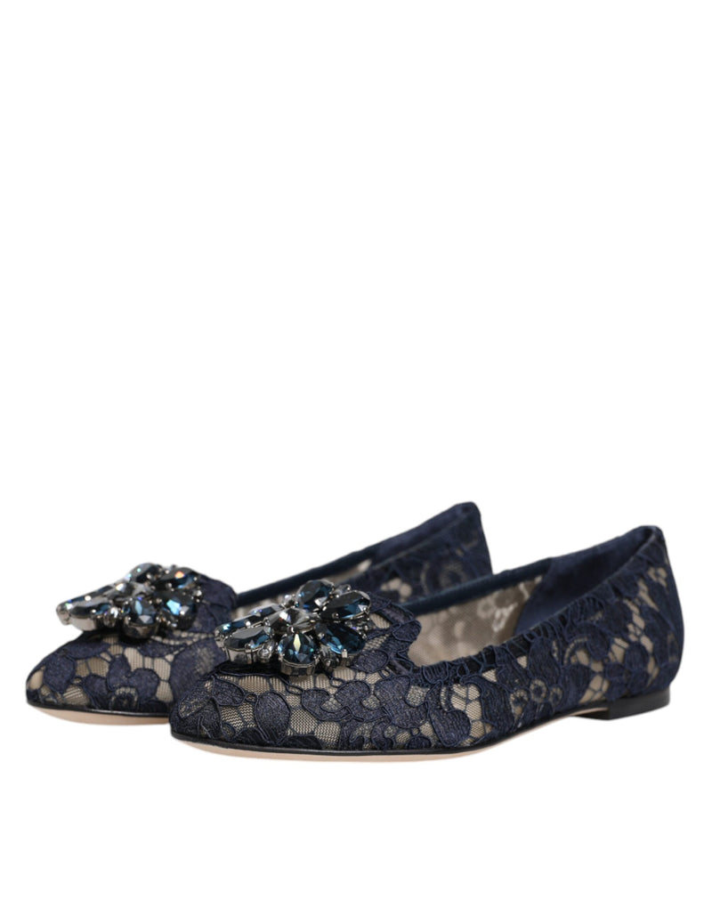 Blue Taormina Lace Crystals Flats Shoes Dolce & Gabbana