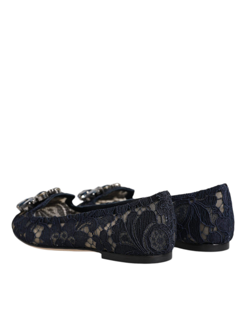 Blue Taormina Lace Crystals Flats Shoes Dolce & Gabbana