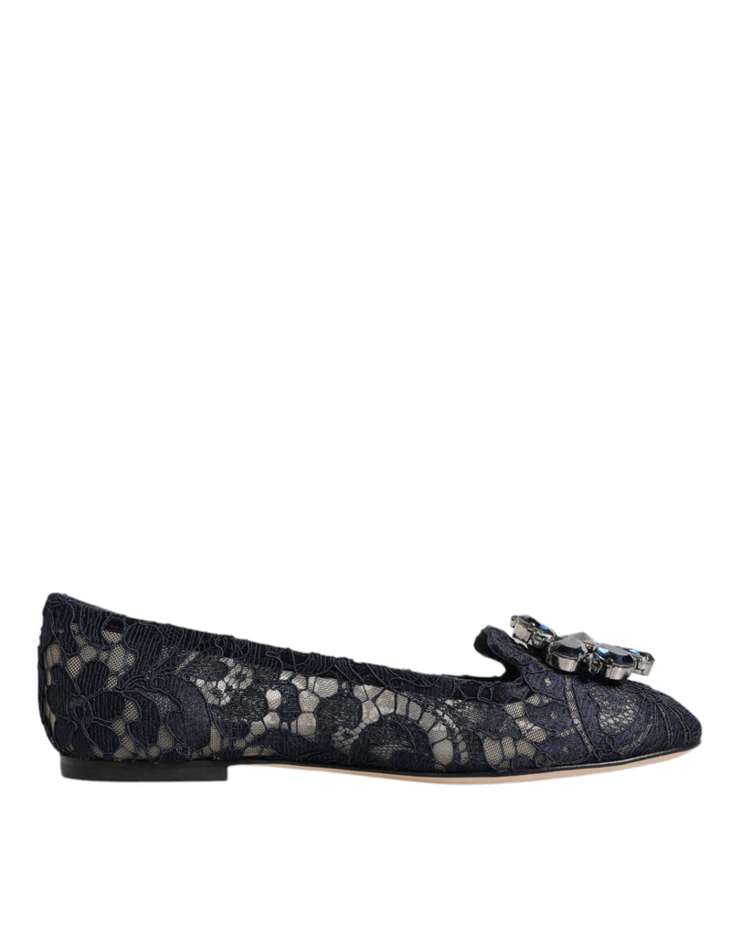 Blue Taormina Lace Crystals Flats Shoes Dolce & Gabbana