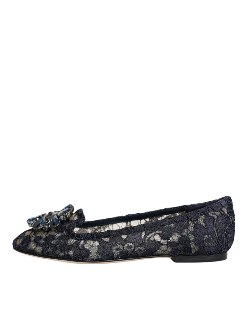 Blue Taormina Lace Crystals Flats Shoes Dolce & Gabbana