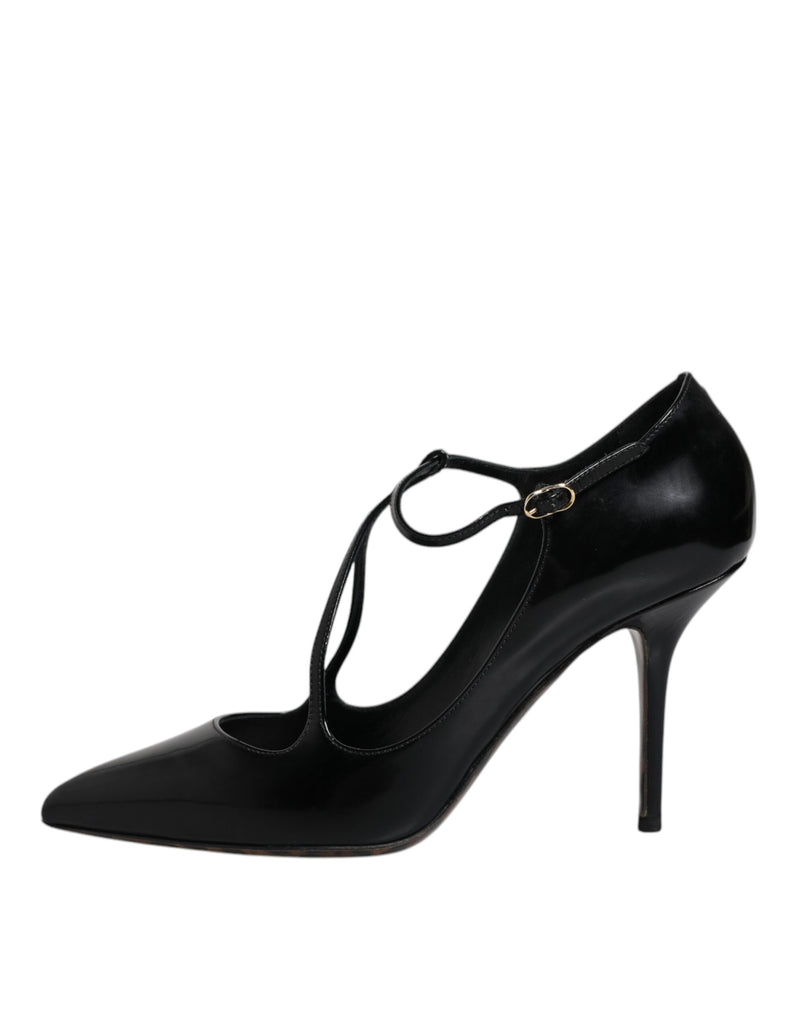 Black Leather T-strap Stiletto Heels Shoes Dolce & Gabbana