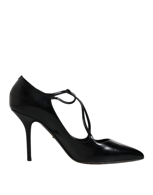 Black Leather T-strap Stiletto Heels Shoes Dolce & Gabbana