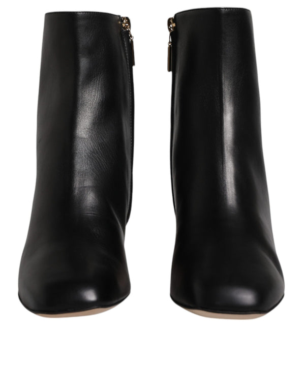 Black Jackie Leather Mid Calf Boots Shoes Dolce & Gabbana