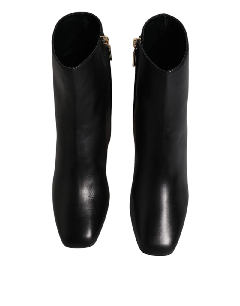 Black Jackie Leather Mid Calf Boots Shoes Dolce & Gabbana