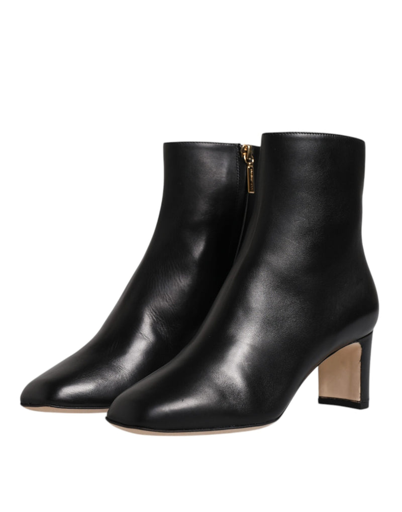 Black Jackie Leather Mid Calf Boots Shoes Dolce & Gabbana