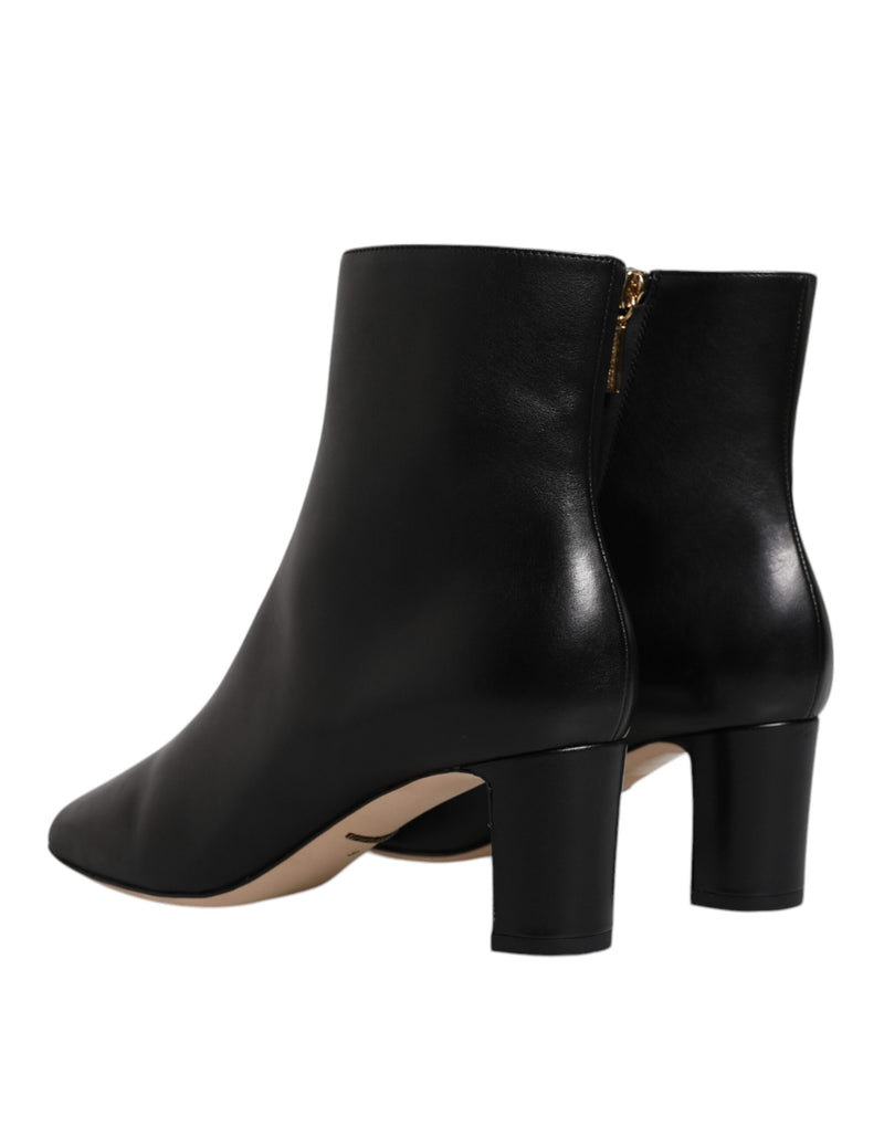 Black Jackie Leather Mid Calf Boots Shoes Dolce & Gabbana