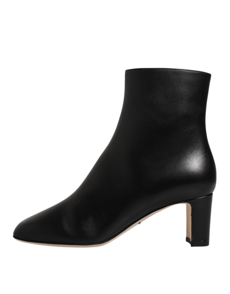 Black Jackie Leather Mid Calf Boots Shoes Dolce & Gabbana