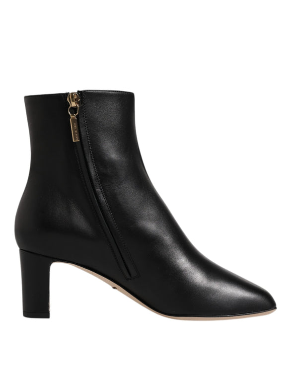 Black Jackie Leather Mid Calf Boots Shoes Dolce & Gabbana