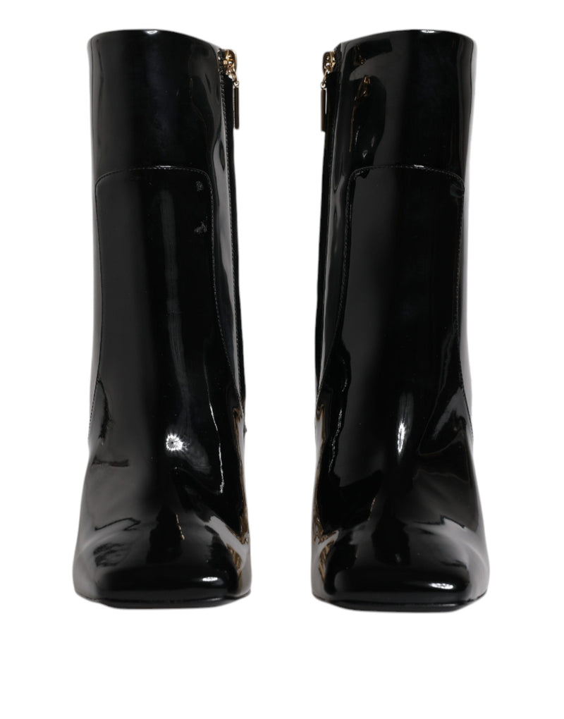 Black Jackie Leather Mid Calf Boots Shoes Dolce & Gabbana