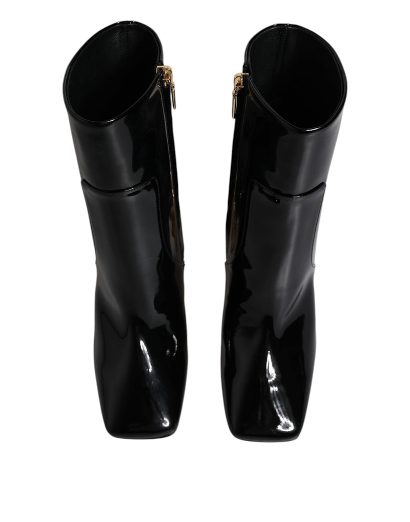 Black Jackie Leather Mid Calf Boots Shoes Dolce & Gabbana