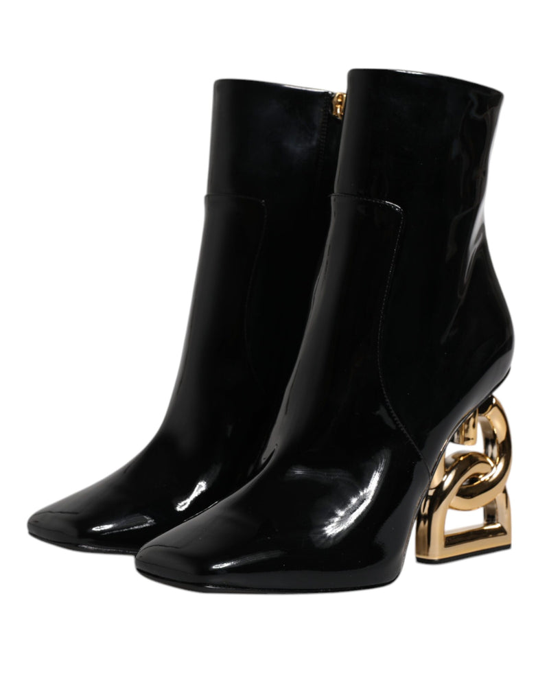 Black Jackie Leather Mid Calf Boots Shoes Dolce & Gabbana