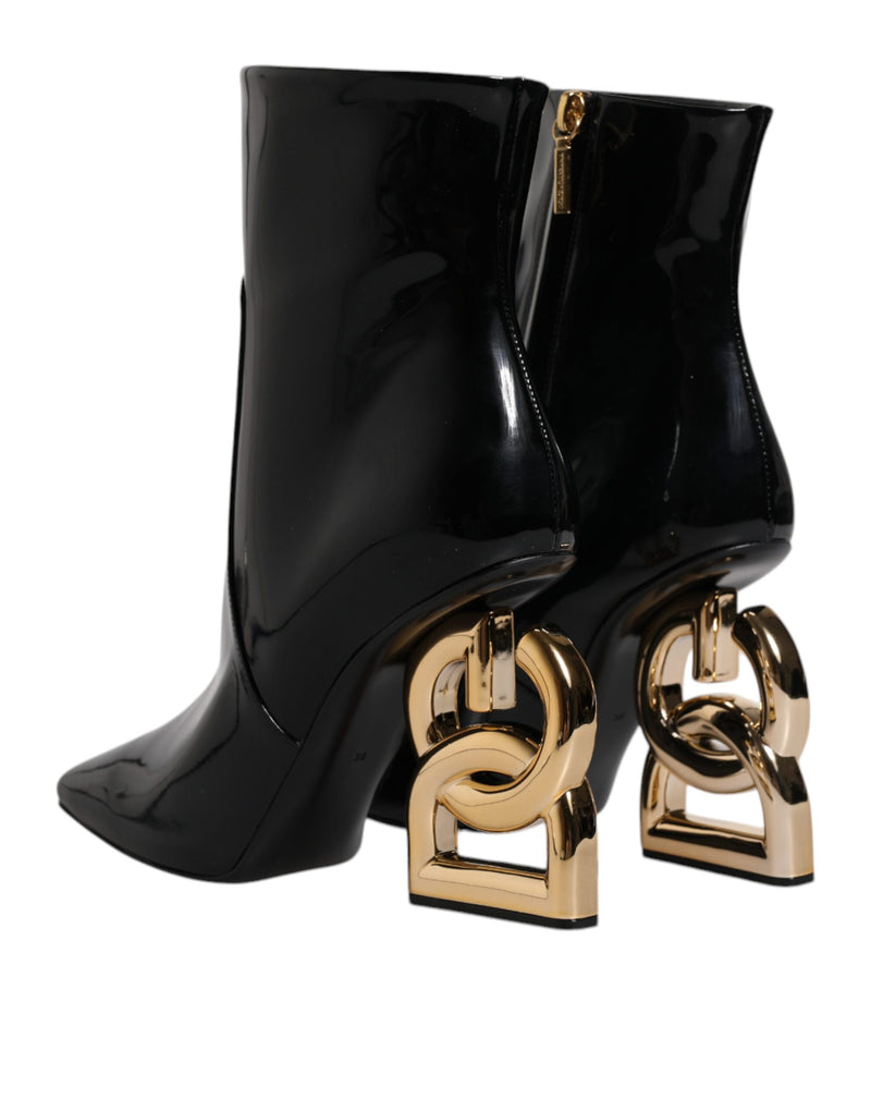 Black Jackie Leather Mid Calf Boots Shoes Dolce & Gabbana