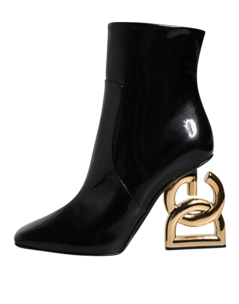 Black Jackie Leather Mid Calf Boots Shoes Dolce & Gabbana