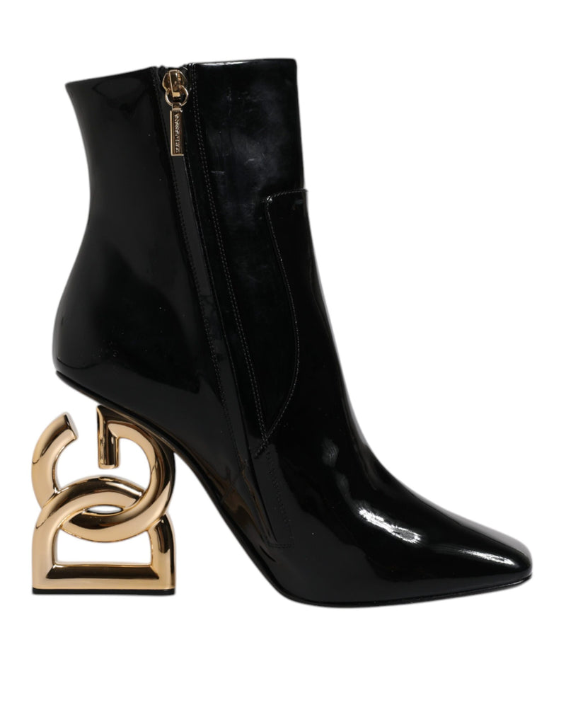 Black Jackie Leather Mid Calf Boots Shoes Dolce & Gabbana