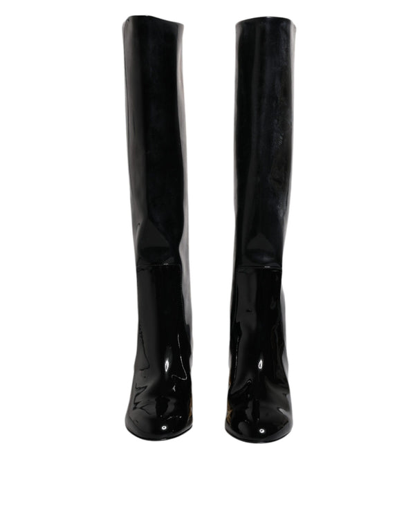 Black Patent Leather Vally High Boots Shoes Dolce & Gabbana