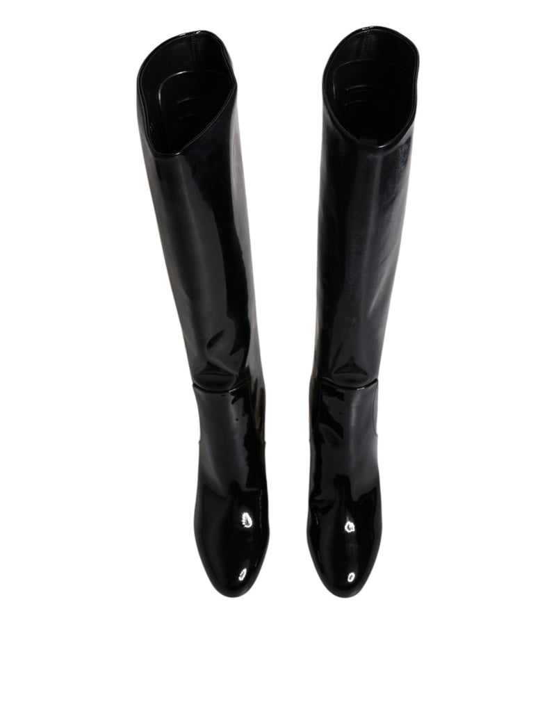 Black Patent Leather Vally High Boots Shoes Dolce & Gabbana