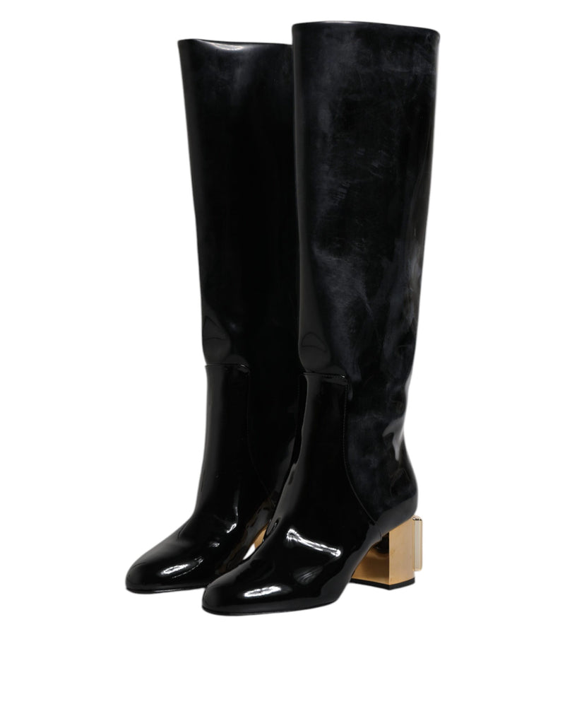 Black Patent Leather Vally High Boots Shoes Dolce & Gabbana