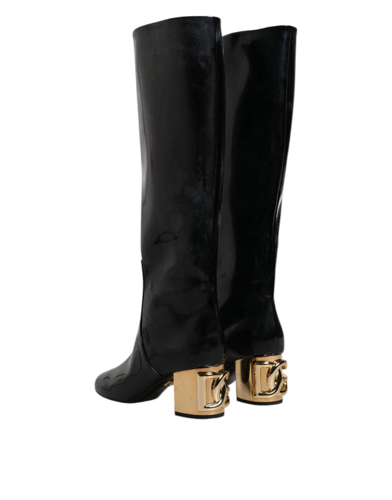 Black Patent Leather Vally High Boots Shoes Dolce & Gabbana